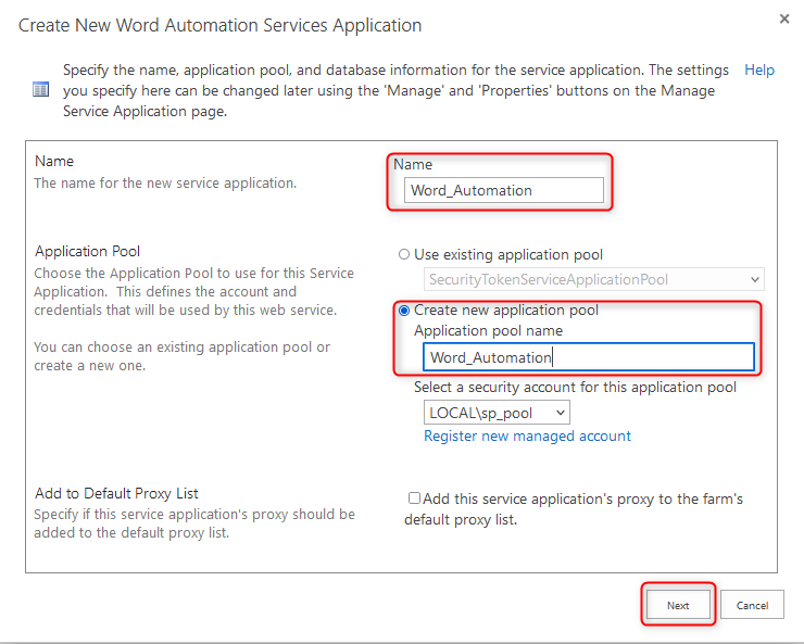 New Service Settings One